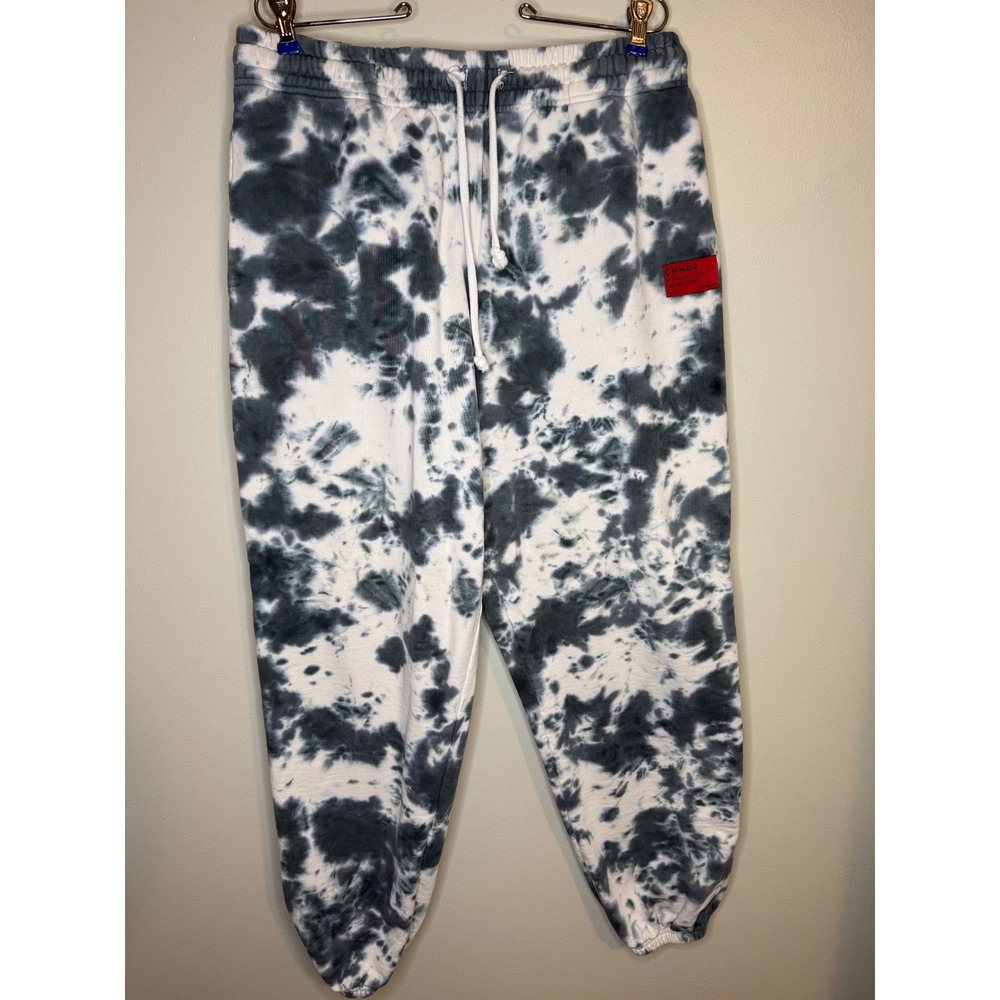 CHNGE‎ Tie Dye Sweatpants Mens XL Black White Joggers Drawstring